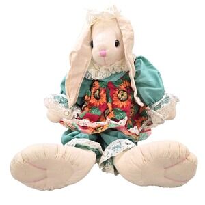 90s VTG DanDee Soft Expressions Collectible: Muslin Bunny Rabbit w/Sunflower 18"